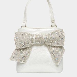 Betsey Johnson Kitsch GLITTERATZI BOW Top Handle Bag Silver BJ32575M & Keychain